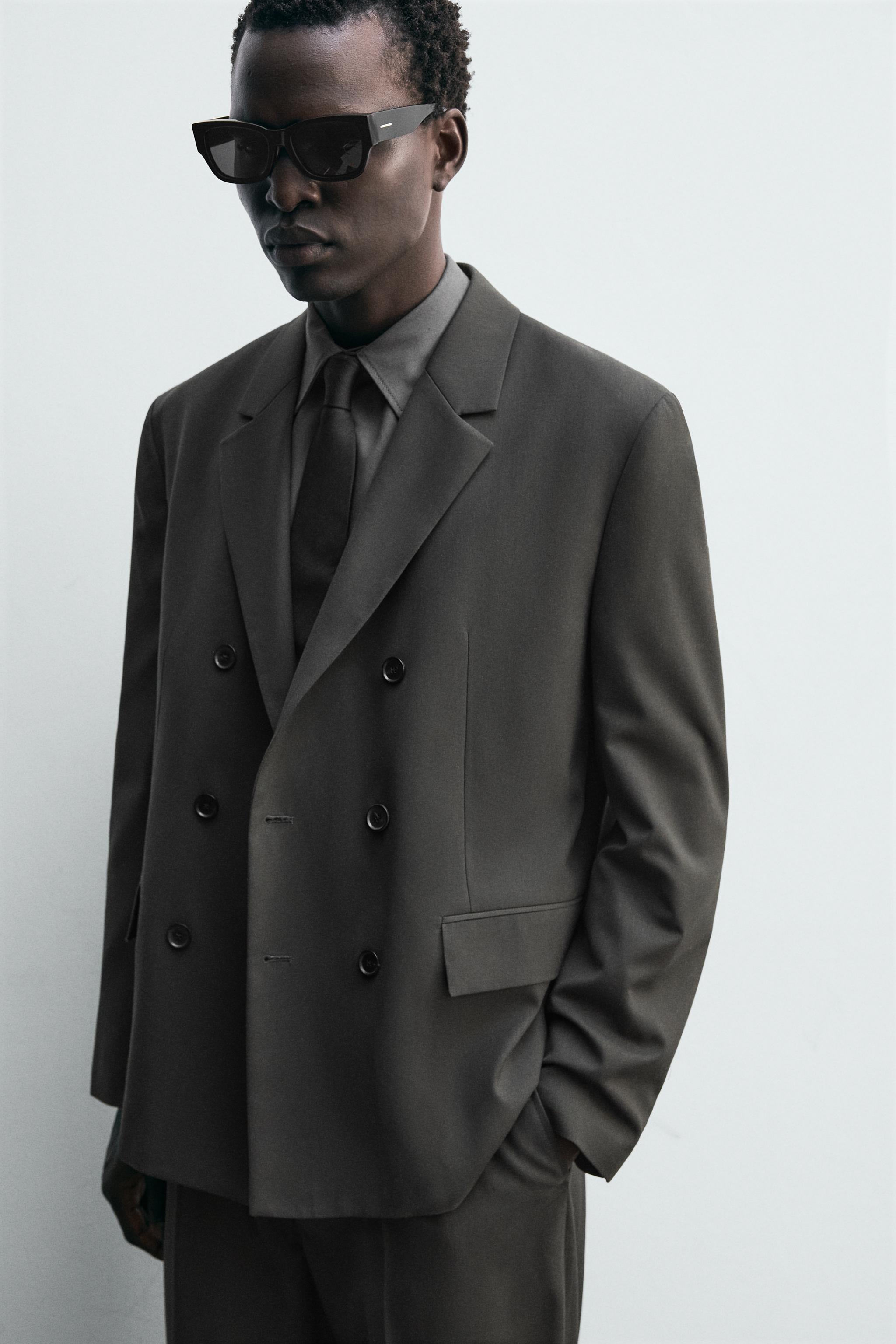 DOUBLE BREASTED WOOL BLEND SUIT JACKET